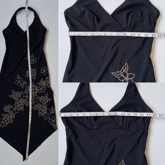 Y2K Black Floral Beaded Halter Dress Sz S Fairy Goth Prom Formal RAMPAGE - Picture 7 of 11